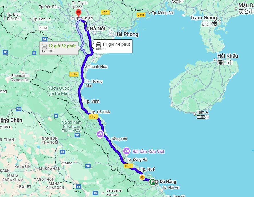 quảng đường gửi hàng đà nẵng đi vĩnh phúc